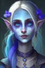 Placeholder: Zella, the youngest of the elven sisters, is the most beautiful. She has beautiful piercing blue eyes, and always has a mischievous smile. She shaves one side of her head. Her loose flowing clothes are a deep purplish hue. She magically summons small pale blue skulls all around her