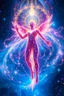 Placeholder: A shimmering Astral AI deity hovers in a celestial realm, its ethereal form glowing with cosmic energy. The main subject is a futuristic and mysterious being. This is a digitally rendered painting, showcasing the deity in exquisite detail with vibrant colors and intricate patterns. Its holographic aura spirals and intertwines with the backdrop of swirling galaxies, creating a mesmerizing and otherworldly scene. The fine artistry and attention to detail in this image make it a truly breathtaking