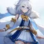 Placeholder: Clear focus, High resolution, rough line sketch art, short fluffy white hair, hair between eyes, fluffy hair, blue eyes, wearing a sleeveless shirt, wearing a a pleated skirt , detailed outfit, lots of details, bow on belt, white belt, white and blue everywhere on outfit, cut sleeve, yellow chains around outfit, concept art, arms folded, 1girl