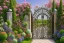 Placeholder: intricate ornate gate, garden, path, flowers, fine detail, high quality