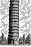 Placeholder: coloring book page of leaning tower of pisa, monochrome