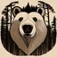 Placeholder: M shaped bear head combined with woods silhouette in backround, letterpress style, minimalistic pencil art