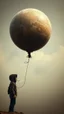 Placeholder: A ballon of earth with a string , a hooded man with a cigarette try to blow up the ballon