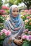 Placeholder: Indonesian woman in hijab with opals and in flower garden DSLR RAW" to search for similar images on stock photo websites or contact a photographer for a custom shoot.