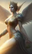 Placeholder: Female angel with beautiful perfect face big wings and golden crown floating above the ground in the dark enviroment, anatomically correct, michelangelo style, detailed, world of warcraft style, dark forest, trees, painting, brush strokes, 8k, dark forest in the background