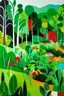 Placeholder: A green farmland with leafy plants painted by Stuart Davis