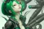 Placeholder: Detailed cute anime Kunoichi girl, green hair buns, green bangs, black latex bodysuit, intricate details, full body portrait, keep head in frame, slight smile, black Japanese motif, concept art, highly detailed, digital painting, concept art, sharp focus, illustration, art by Yoji Shinkawa, WLOP and greg rutkowski and alphonse mucha and artgerm and yanjun Chen and Junji ito and Makoto Shinkai, HDR, octane render