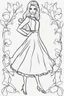 Placeholder: outline art for kids barbie coloring pages with barbie with short dress, no background, sketch style, full body, only use outline, mandala style, clean line art, white background, no shadows and clear and well outlined. should look exactly like barbie