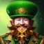 Placeholder: portrait of leprechaun man,whole, beard,top hat,elegant gold and green suit,smiling, by Chie Yoshii