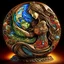 Placeholder: 🔥 PROMPT: A surrealistic art piece featuring Mother Earth cradling Planet Earth in her arms. The sculpture is intricately carved from interlacing wood, with stained glass inlays that illuminate the artwork. The filigree design draws inspiration from Irish folk art, blending the styles of James Rizzi, Mary Anning, Rufino Tamayo, and Carl Kleiner. Set against a dark background, the illuminated sculpture installation presents a stunning fusion of nature and art, with detailed craftsmanship and vib