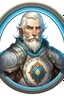 Placeholder: Please create an image for a 30-year old half-aasimar male with silver hair and a short, square beard and blue eyes. He is a cleric of Selune, whose symbol should be placed on the cleric's shield, if visible in the image. The cleric should be wearing chain mail, and carrying a warhammer or a mace and a shield