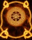 Placeholder: a fiery wheel with 100 eyes floating above the ground, a laser beam pentagram floating above the ground, celtic knot bronze floating, golden ratio, spring time, mushrooms, 8k, flickering light, centered, high-quality, fine-detail, digital art, detailed matte, volumetric lighting, illustration, 3D octane render,psychedelic color