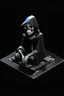 Placeholder: isometric low-poly character of a skeleton in a black hooded cloak,all inside a lighter diamond shape on a black background, monochromatic