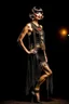 Placeholder: Full Body, slim burlesque Woman looking to the right, With A Bob With A Fringe Hairstyle, flapper Clothing, Steampunk