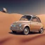 Placeholder: Disney 3d car, fiat 500, with black wheels, in the dessert sand, dunes in background, art photography, soft focus, intricate, highly detailed, artstation, sharp focus, cinematic spot light, illustration, art by artgerm, ultrarealistic UHD face, 85mm, Canon, bokeh, blue background, stunning