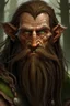 Placeholder: Gnom, braune lange wilde Haare, große, auffällig dicker Nase, grüne Augen, jung , Druide, Haut wie Baumrinde, Zeichen im Gesicht, Mann