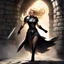 Placeholder: she launches herself forward, a blur of blonde hair and scarred skin. The shadow-thing recoils, its form wavering like smoke caught in a draft, but you are already on it. Her shield slams into its midsection, flattening the mass of darkness against the stone wall. It squeals—a sound like tearing parchment—and she twists, pinning it there with all her weight. The black ooze of its substance smears across the rock beneath her, slick and cold against her boots.