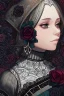 Placeholder: Abstract Close up of a black rose, inside the rose is a faint image of a beautiful woman, highly realistic, Gothic, sad, 8k quality, abstract background