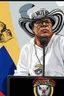 Placeholder: Ilustración vectorial de Gustavo Petro con gorra deportiva camisa colores negro, blanco y rojo, fondo negro