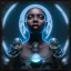 Placeholder: a black woman holding a blue crystal up to the sky and screaming, steam punk, realistic, made in octane, cinematic, ultra-realistic, extremely detailed octane rendering, 8K, VRAY Super Real ar 2:3, dof photorealistic futuristic 50mm lens hard lighting dark gray tintype photograph, realistic lighting