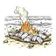 Placeholder: A beach bonfire with marshmallows roasting, cozy, festive, warm firelight, T-shirt design graphic, vector, contour, white background