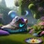 Placeholder: pixar style, volumetric summer garden environment and background, realistic painting of Nike sneaker, looking excited, volumetric lighting, dramatic lighting, detailed digital painting, extreme dense and fine fur, anime, ornate, colour-washed colors, elegant, small minutiae, tiny features, particulars, centered, smooth, sharp focus, renderman gofur render, 8k, uhd, detailed eyes, realistic shaded volumetric lighting, sunlight caustics, backlight, centered camera view