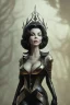 Placeholder: Joan Collins as evil queen in black leather, leather, busty, cleavage, angry, stern look. character design by cory loftis, fenghua zhong, ryohei hase, ismail inceoglu and ruan jia. unreal engine 5, artistic lighting, highly detailed, photorealistic, fantasy