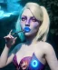 Placeholder: Ultra realistic wonderland photo, happy blonde woman smoking a shisha, perfect iris, glow eyes, blue dress, big purple-cat friend, circus dress style, old school tattoo, smoke, marijuana garden, glow eyes, perfect iris, soft color, highly detailed, unreal engine 5, cinematic, ultra detail, volumetric lighting, high definition.