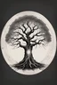 Placeholder: tree within a circle, ink, alchemical, simple