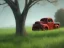 Placeholder: Painting of old barn with a red truck parked under a shade tree in 4 seasons.