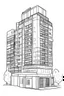 Placeholder: A 5 STAR AMAZING MODERN HOTEL, flat vector, full view, only draw lines, clean line art, –no sketch, color, –ar 3:4, white background, minimalistic black lines, minimal black color, low level black colors, coloring page, avoid thick black colors, thin black line art, avoid colors, perfect shape, perfect clear lines,