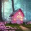 Placeholder: a cute pink and blue fairy house in the forest, spring time, mushrooms, 8k, flickering light, centered, high-quality, fine-detail, digital art, detailed matte, volumetric lighting, illustration, 3D octane render