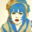 Placeholder: Clara bow, with blue hair, scarf, in the style of egon Schiele