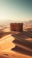 Placeholder: realistic photo of a landscape covered in sands that looks futuristic with futuristic lighting, ancient tower building in the middle