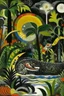 Placeholder: A black mysterious jungle with crocodiles painted by Wassily Kandinsky