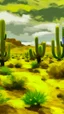 Placeholder: A yellow desert with cactuses painted by Claude Monet