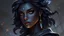 Placeholder: Please generate a female earth genasi cleric in the tempest domain for D&D. She should have dark-colored skin with glittering sparkles like gem dust. She should have lines marking her skin like cracks, showing glimmering gem-like veins and a faint glow. Her hair should appear carved of crystal. She should be in her mid-40s and curvy and fully-clothed in cleric robes.