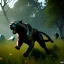 Placeholder: Friendly panther with a human head, running past a grave on a hill, unreal engine, artstation, 3D