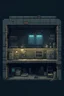Placeholder: abandonned underground clandestine laboratory bunker for asset video game pixel art 2D view, platformer,
