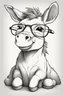 Placeholder: Outline art for cute coloring pages with donkey with glasses, full body, white background, sketch style, only use outline, clean line art, no shadows and clear and well outlined.