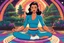 Placeholder: [psychedelic artbook cover art by Bruce Timm] she is in her yoga class today, focus and calm. she kept her phone next to her mat...