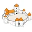 Placeholder: map symbol of a minoan fortress. isometric view. concept art black and white line art ink drawing