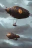 Placeholder: steampunk airship in a storm with lightning