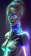 Placeholder: Image d'un cyborg femme humanoid futuriste avec un regard aguicheur et un peu de glow effect visible jusqu'aux hanches