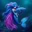 Placeholder: A mermaid inspired by a betta fish. She has flowing blue-to-pink hair, glowing teal and lavender eyes, and iridescent oceanic armor. Her long, graceful tail mimics betta fins, starting in deep cobalt and fading into vivid purples and pinks. Delicate fins fan out from her tail, rippling gracefully as she swims. realistic, high definition, intricate details, swimming in the ocean