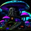 Placeholder: A fantabulous black, green, and blue (((mushroom tower house))) erected atop a (geologic pillar), surrounded by the uncanny imaginative ((( swirling skies))), offset by the stark hues of a (neon-tinged nebulous space scape), within. captured by the hand a skilled master painter with a focus on (softly blurred compositions and voluminous lighting).