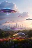Placeholder: ufo rainbows, cité cristal très futuriste ultra moderne, ufos fleet, intergalactic, dômes de cristal, beautiful gardens , flowers