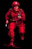 Placeholder: Italian soldier(uniform and face based on racist steriotypes) running towards viewer, a knife i one hand, and a gun(barrel pointing at viewer) in the other. blocky retro 1960's jack kirby style poster in monochrome with white background