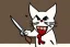 Placeholder: Cat diabolical smiling with a bloody knife with blood. Illustration.