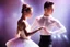 Placeholder: very beautiful a ballet male and female dancers couple in very pretty clothing dancing ,hyper realistic ,disco lightes,very luxury dance stage ,with nice light sources and devices in stage, close up